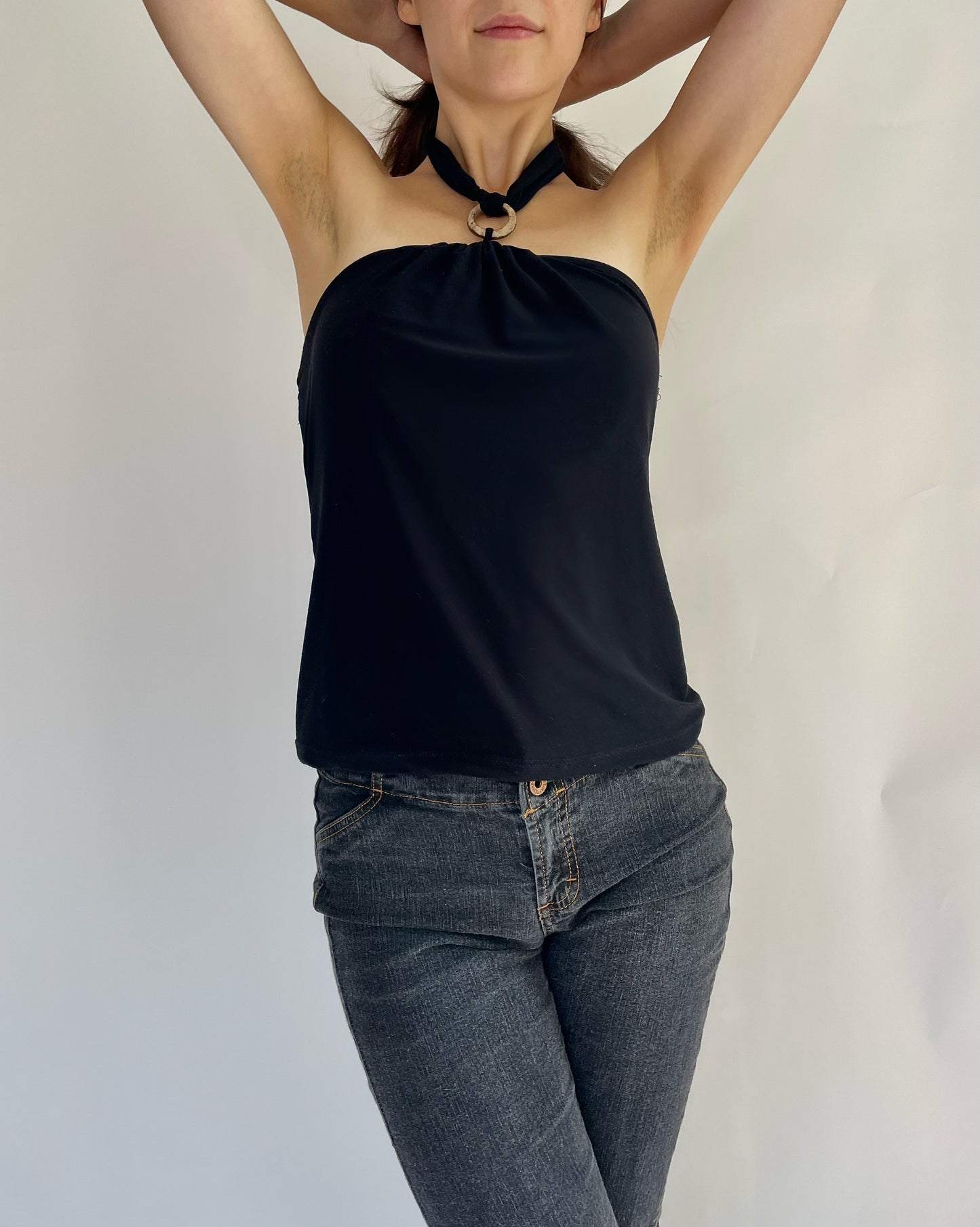 Y2K halter top with wooden ring